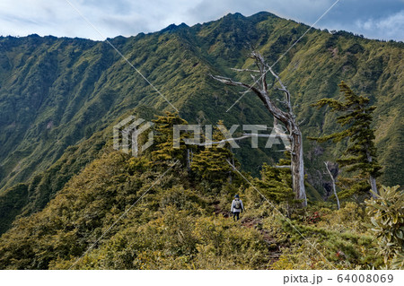 初秋の荒沢岳稜線を行く登山者 初秋の荒沢岳稜線を行く登山者 64008069