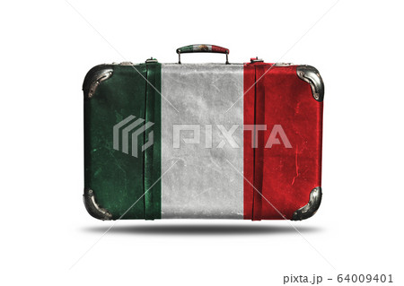 Travel Vintage Leather Suitcase With Flag Of Mexico Isolated On White Background 64009401