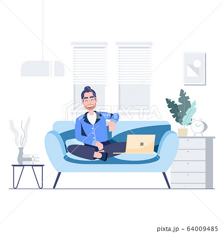 Man wearing mask working from home stay at home 64009485