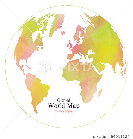 水彩風のおしゃれな世界地図 地球のイラスト素材 64011124 Pixta