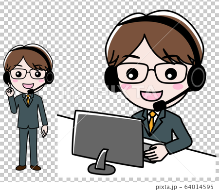 ヘッドフォンとマイクを装着したテレフォンオペレーターのイラスト素材