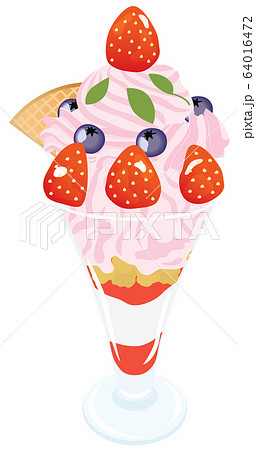 ピンクの苺パフェのイラストのイラスト素材