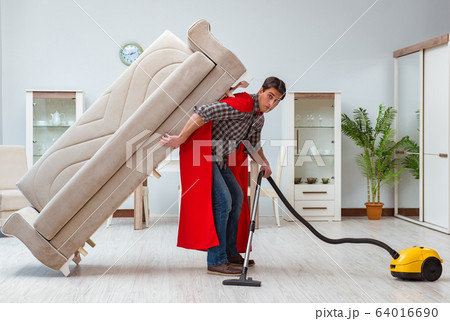 Super hero cleaner working at home Super hero cleaner working at home 64016690