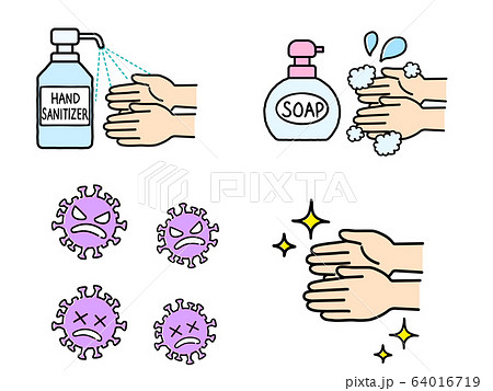 ウイルス予防 消毒液 ハンドソープ 英語表記 イラストのイラスト素材