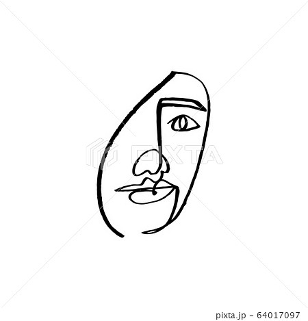 Line drawn black and white trendy face silhouette. Abstract contour. Print for clothes, textile and other. 64017097