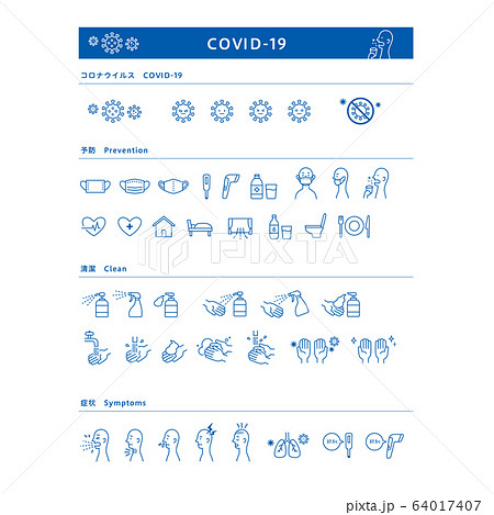 コロナウイルス 医療用マスク 手洗い 症状 シンプルなイラスト アイコンセットのイラスト素材