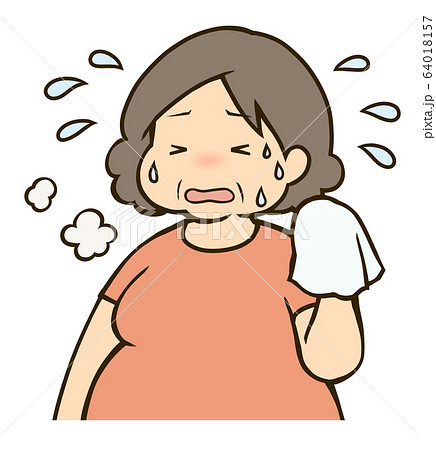 太ったおばさん 暑いのイラスト素材