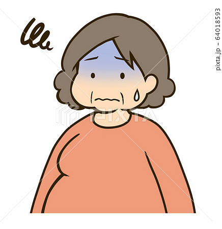 太ったおばさん 体調不良のイラスト素材