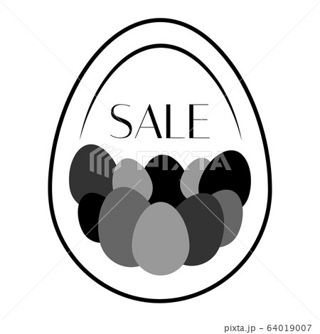Happy Easter. Black and white greeting card with egg frame for text. Vector illustration with eggs on white background. Perfect for creating collages, design of banners, flyers, decoration, wishes. 64019007