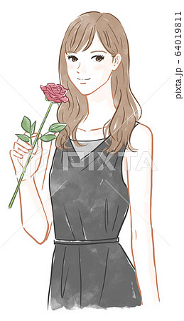 バラの花を持った女性のイラスト素材