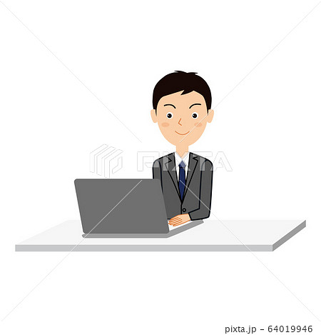 パソコンを使用する若い男性会社員のイラストのイラスト素材