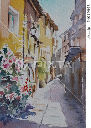ヨーロッパの小さな村 水彩画 風景画のイラスト素材 [64019948] - PIXTA