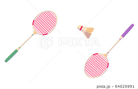 Badminton shuttlecock and rackets for horizontal banner. Tennis Professional sport equipment isolated on white background. Abstract competition illustration. Copy space. Vector clip art Badminton shuttlecock and rackets for horizontal banner. Tennis Professional sport equipment isolated on white background. Abstract competition illustration. Copy space. Vector clip art 64020991