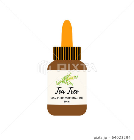 Tea tree Malaleuca essential oil in the amber glass bottle. Vector illustration isolated Tea tree Malaleuca essential oil in the amber glass bottle. Vector illustration isolated 64023294