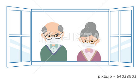 マスク姿の老夫婦 64023903