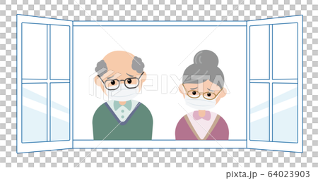 マスク姿の老夫婦 64023903