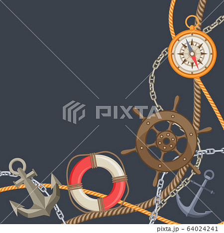Nautical background with sailing items, ropes and chains. 64024241