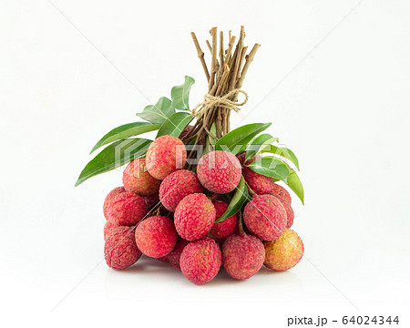 Fresh ripe lychee tropical fruit isolated on white 64024344