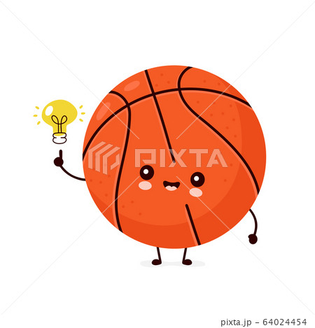 Cute happy basketball ball with light bulb 64024454