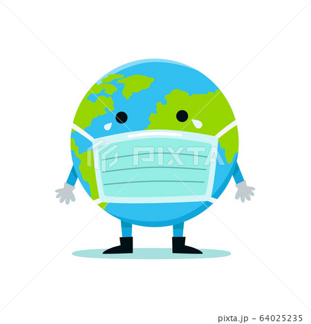 The Earth in a medical mask protects itself from virus and bacteria. 64025235