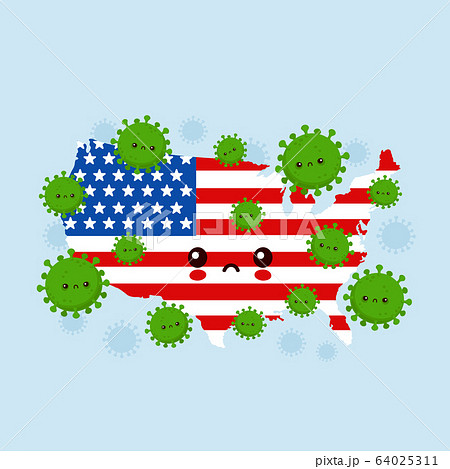 Cute sad USA attacked coronavirus infection 64025311