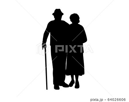 Silhouettes Of Grandparents Stand Together のイラスト素材