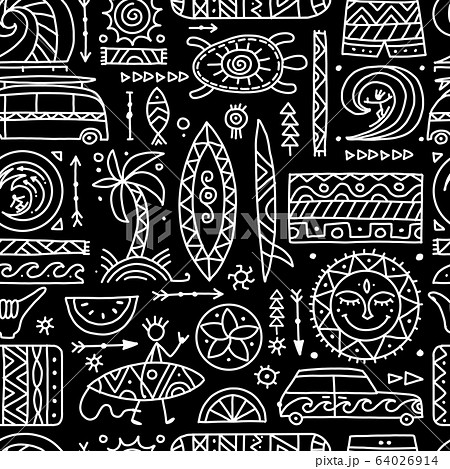 Surfing seamless pattern. Tribal elements for your design 64026914