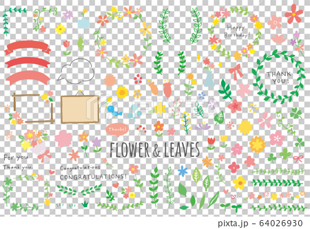 花や葉っぱの手描きイラストセット（カラー） 64026930