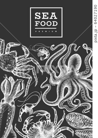 Seafood design template. Hand drawn vector seafood Seafood design template. Hand drawn vector seafood 64027190