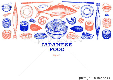 Japanese cuisine design template. Sushi hand drawn Japanese cuisine design template. Sushi hand drawn 64027233
