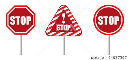 Set Road Sign Stop Bright Red Symbol のイラスト素材