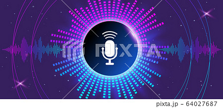 Musical banner with glowing equalizer on dark background. 64027687