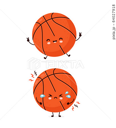 Cute Happy Smiling And Sad Basketball Ballのイラスト素材