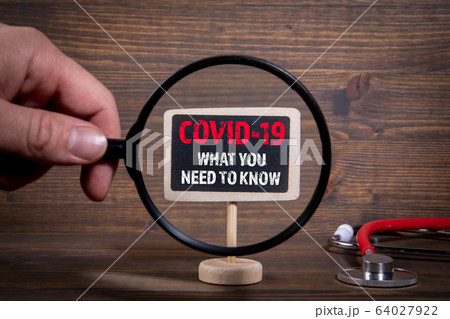 COVID-19. What You Need To Know. Investigation, symptoms, signs, treatment and hygiene concept 64027922