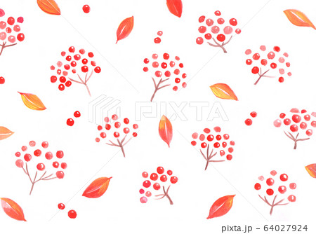 葉っぱ 秋 木の実 紅葉 水彩 水彩画 パターン 背景 イラスト 葉っぱ 秋 木の実 紅葉 水彩 水彩画 パターン 背景 イラスト 64027924