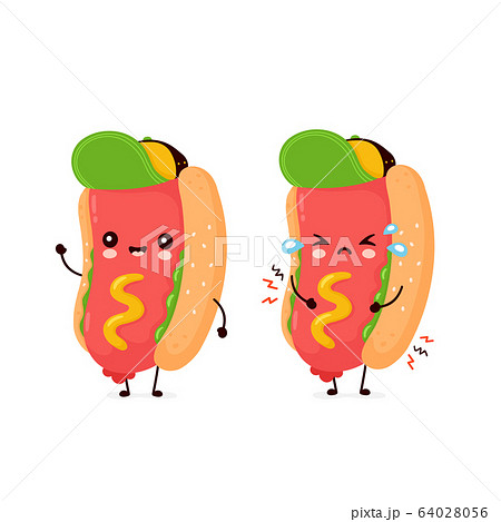 Cute happy smiling and sad hot dog 64028056