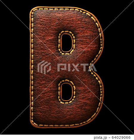 Leather letter B uppercase. 3D render font with skin texture on black background. 64029066