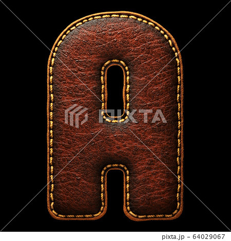Leather letter A uppercase. 3D render font with skin texture on black background. Leather letter A uppercase. 3D render font with skin texture on black background. 64029067