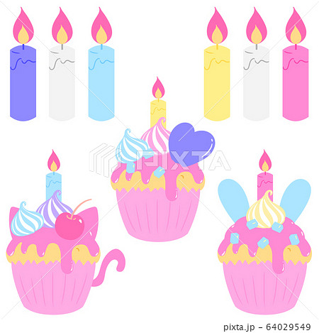 Set Of Pastel Cupcakes And Candles Stock Illustration