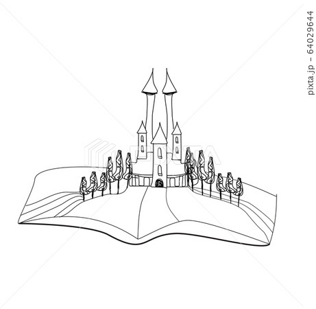 fairytale castle coloring book - isolated doodle drawing 64029644