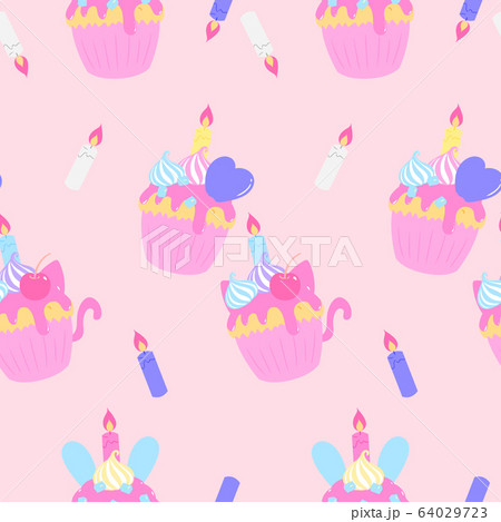パステルカップケーキのシームレスパターン ピンクのイラスト素材