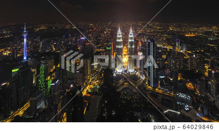 Aerial view of Kuala Lumpur city center skyline at night Aerial view of Kuala Lumpur city center skyline at night 64029846