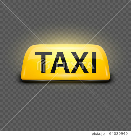 Vector 3d Realistic Glowing Yellow French Taxi Sign Icon Closeup Isolated on Transparent Background. Design template for Taxi Service, Mockup. Front View 64029949