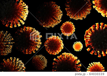 Coronavirus Wuhan, China COVID-19 molecules flying in the space. Microscopic photography. The concept of the epidemic virus infection and the risk of life. Care of health. 3D illustration of cells Coronavirus Wuhan, China COVID-19 molecules flying in the space. Microscopic photography. The concept of the epidemic virus infection and the risk of life. Care of health. 3D illustration of cells 64030339