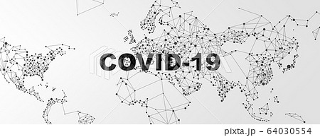 Global viral disease pandemic. Black and white illustration with word COVID-19 Global viral disease pandemic. Black and white illustration with word COVID-19 64030554