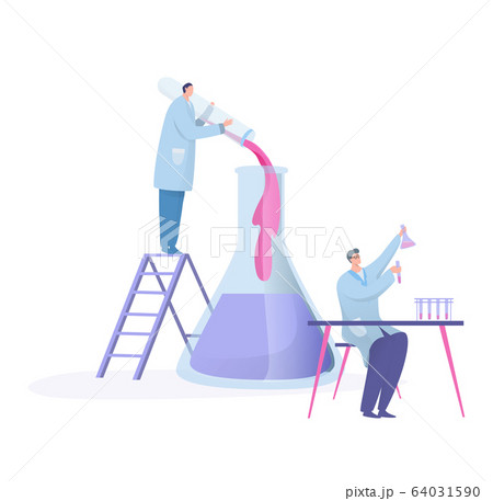 Scientist lab research, concept with tiny people cartoon characters, set isolated on white, vector illustration 64031590
