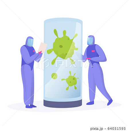 Scientist lab research, concept with tiny people cartoon characters, set isolated on white, vector illustration 64031593