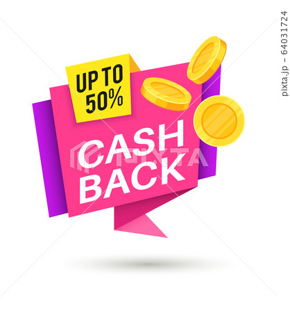 Cashback money sticker. saving symbol sticker with coins and ribbon for shop sale vector cash back label 64031724