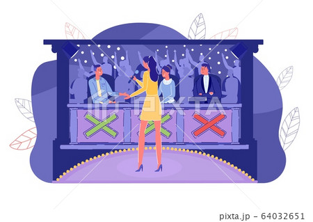 Girl Singing on Stage front of Judge and Audience 64032651
