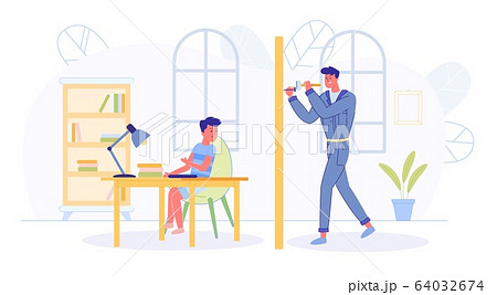 Boy Worried by Loud Sounds from Neighboring Flat. 64032674